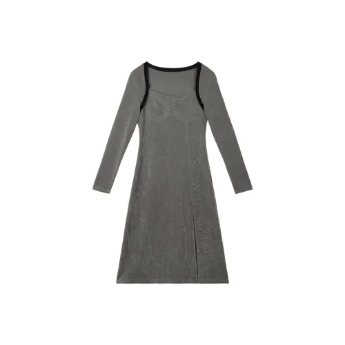 BSEVENI Long-Sleeved Dresses Women's Gray