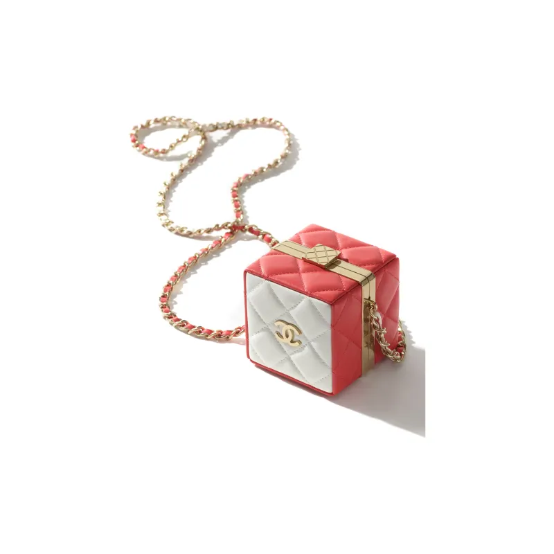 CHANEL Lambskin One Shoulder Crossbody Clutch Women's Pink/White-3