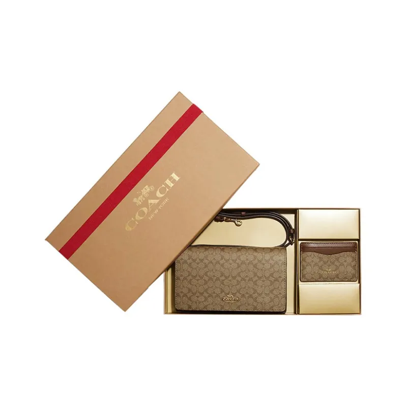 COACH Canvas With Leather Card Holder, Clutch, Shoulder Bag, Crossbody Bag Trumpets Women's Brown-0