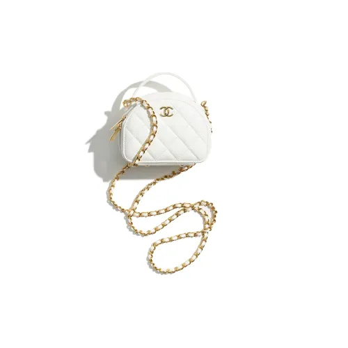 CHANEL Lambskin One Shoulder Crossbody Clutches Women's White