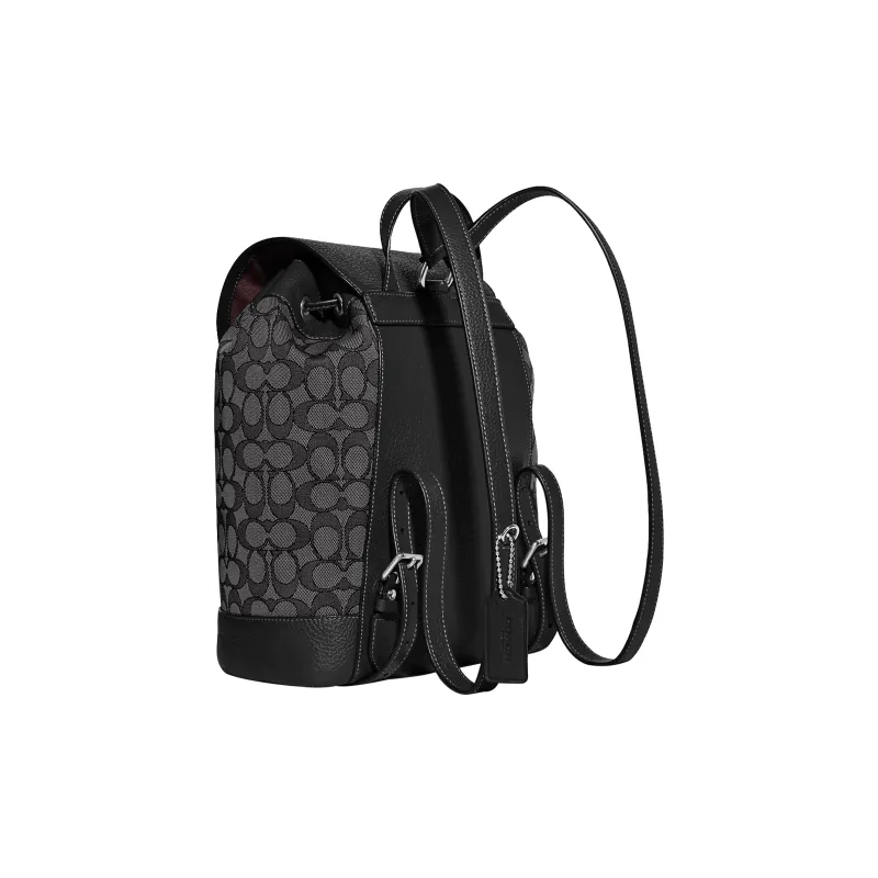 COACH Dempsey Fabric With Pebbled Leather Backpack Medium Size Women's Black-1