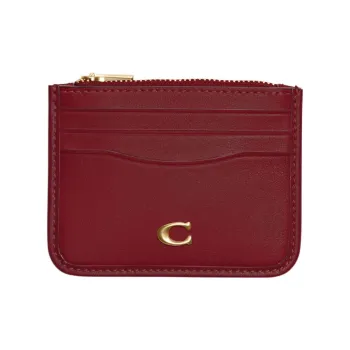 COACH Card Case Calfskin Document Wallet Card Holders Mini Women's Cherry Red