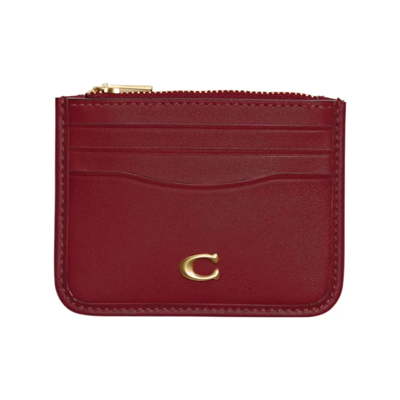 COACH Card Case Calfskin Document Wallet Card Holders Mini Women's Cherry Red-0