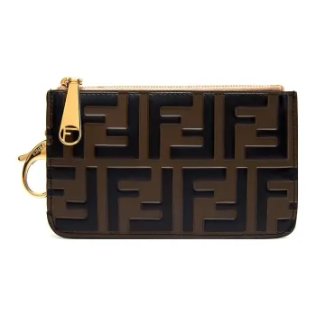 FENDI Calfskin Coin Purses Card Holders Women's Brown/Pink