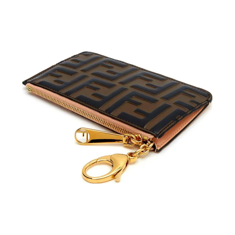 FENDI Calfskin Coin Purses Card Holders Women's Brown/Pink-2