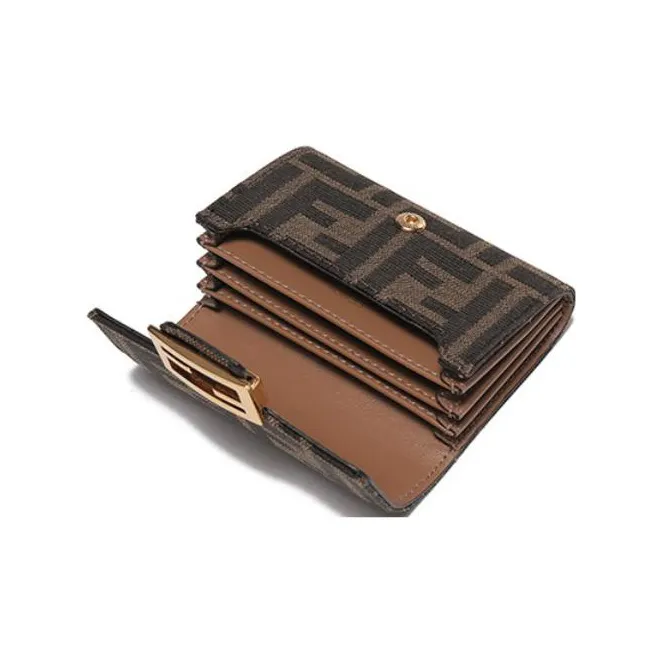 FENDI Fabric Card Holder, Coin Purse Women's Brown-5