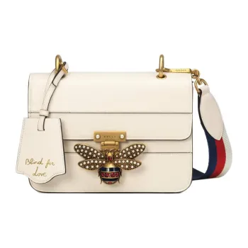 GUCCI Queen Margaret Leather Shoulder Bag, Crossbody Bag Trumpets Women's White