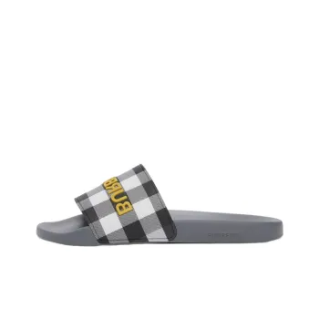 Burberry Logo Detail Check Slides Storm Grey