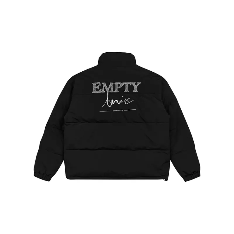 EMPTY REFERENCE Letter Stand Collar Loose Fit Puffer Jacket Unisex Black-1