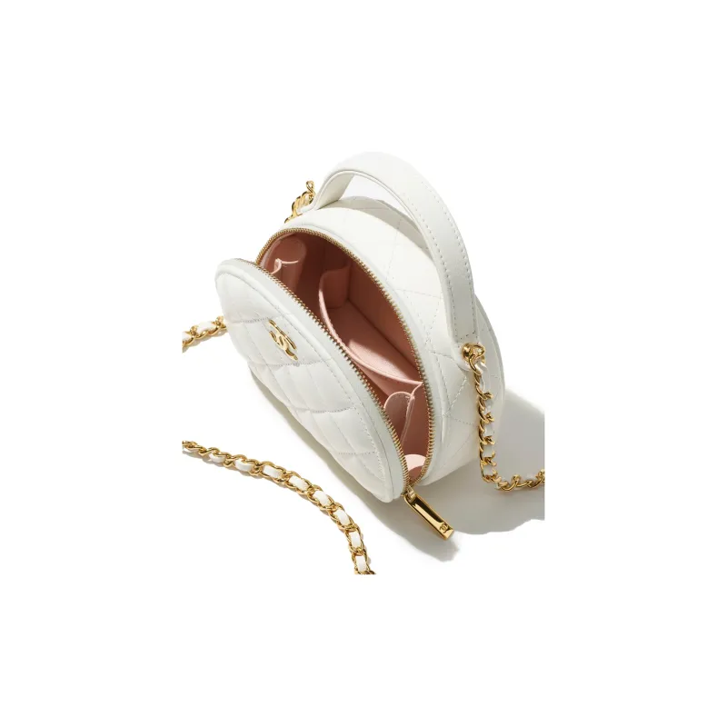 CHANEL Lambskin One Shoulder Crossbody Clutch Women's White-2
