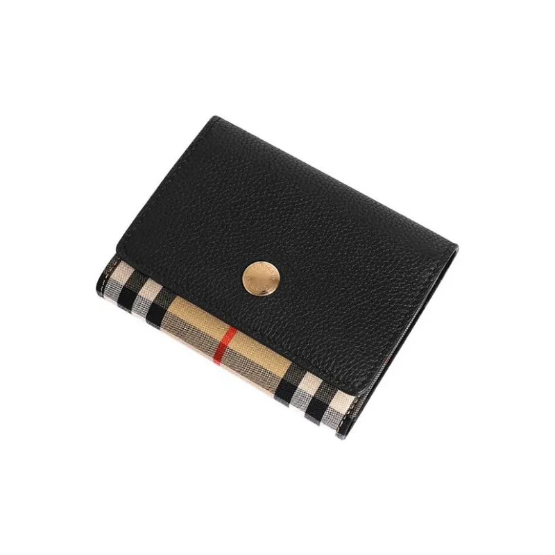 Burberry Cow Leather Wallet Coin Purse Wallet Women's Multicolor Plaid/Black-3