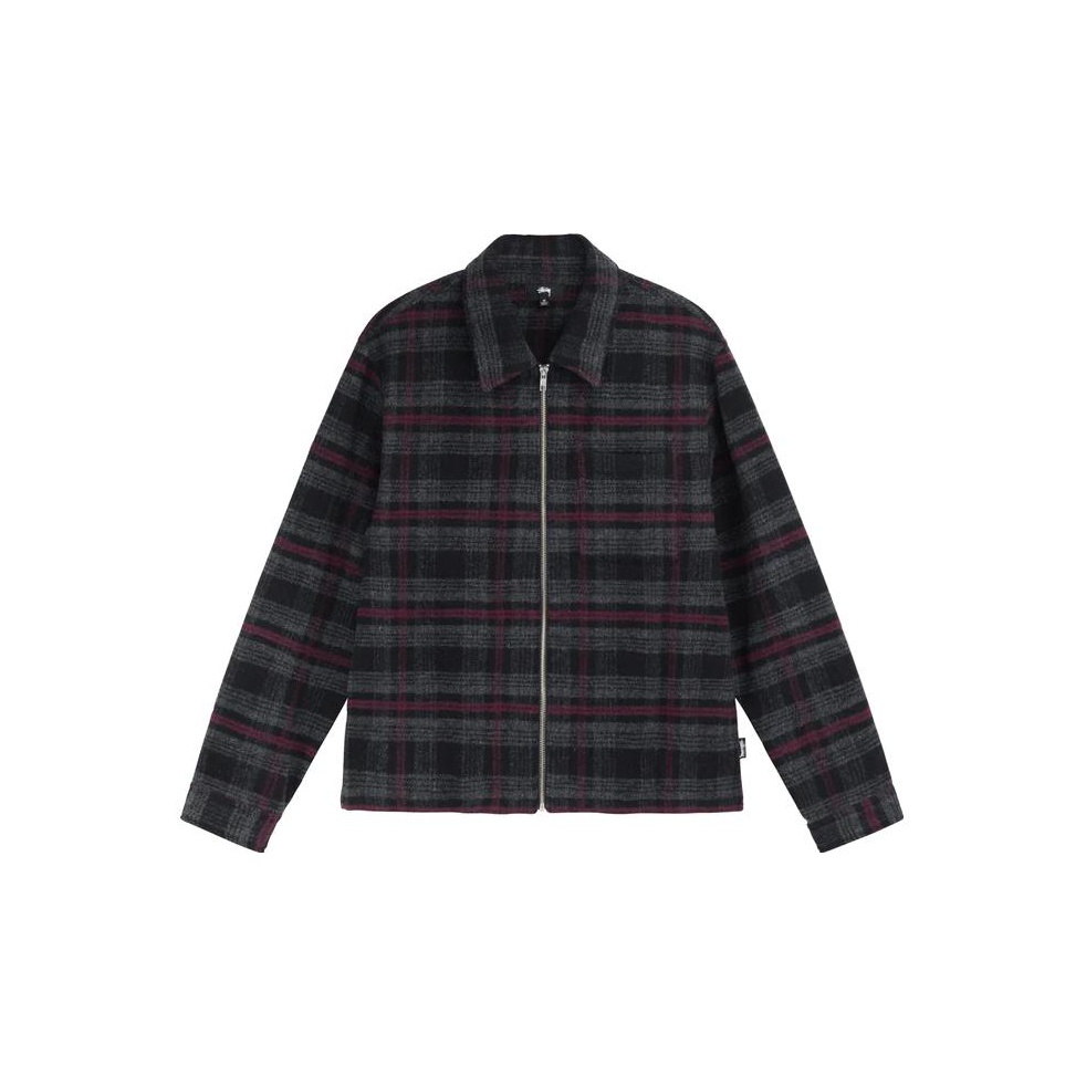 Stussy Reed Wool Plaid Zip Shirt Black M - POIZON Stussy Reed Wool Plaid Zip Shirt Black M - POIZON