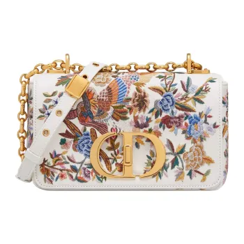 DIOR Caro Sheepskin Patchwork Embroidery Handheld Shoulder Bag Crossbody Bag Small Size Women's White