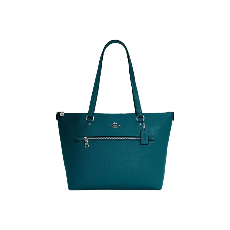 COACH Gallery Cross Stitch Leather Tote Bag Shopping Bag Handbag Shoulder Bag Women's Deep Turquoise-0