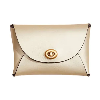 COACH Pouch Pebbled Leather Handbag Clutch Coin Purse Medium Size Women's Metallic Green