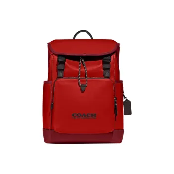COACH League Cow Leather With Textile Backpack Large Size Men's Red