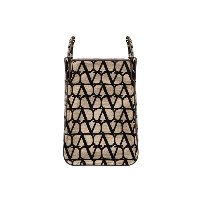 Valentino Fabric Tote Bag, Shopping Bag, Handbag Tubas Women's Beige & Black-2