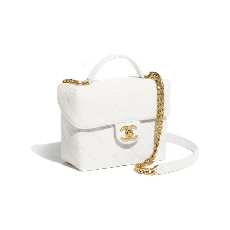 CHANEL Embossed Calfskin With Grains Portable One Shoulder Crossbody Makeup Bag Small Size Women's White-1