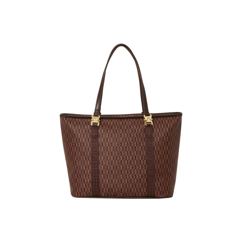 SPRAYGROUND Fabric With Vegan Leather Tote Bag, Shopping Bag, Shoulder Bag, Handbag Regular Women's Brown-1