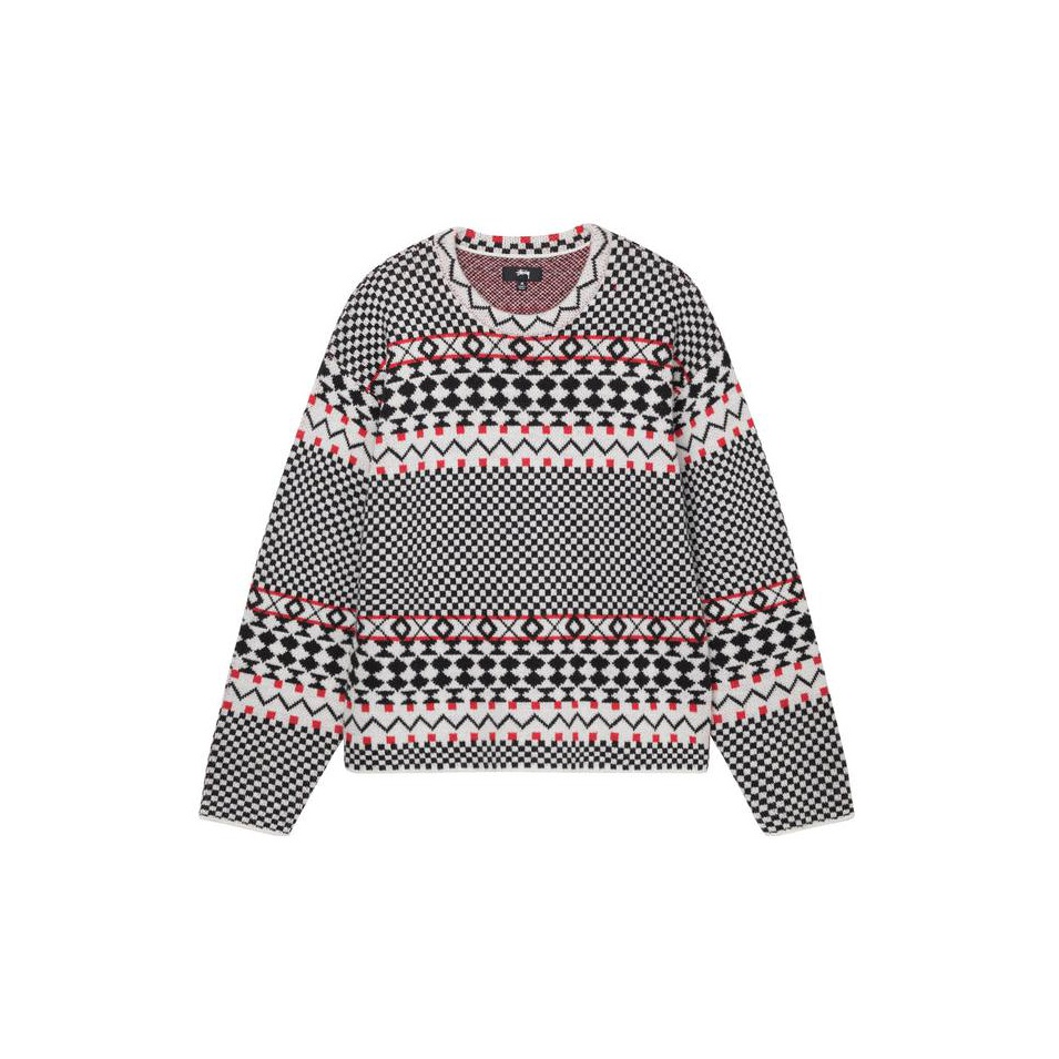 Stussy Jacquard Knit Crew Black XL - POIZON