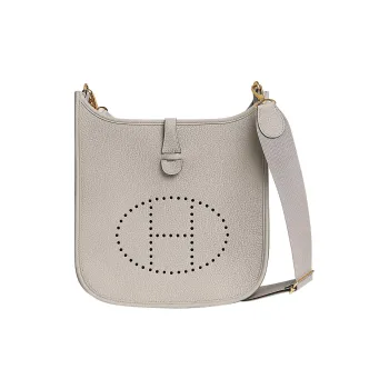 HERMES Evelyne Clemence Bullock Leather Shoulder Bag Crossbody Bag Women's 8L Beton Glacier White
