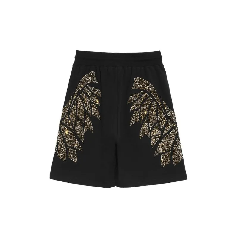 TCH Classic Angel Wings Feather Embroidery With Rhinestones Loose Fit Shorts Unisex-1