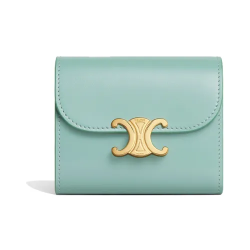 CELINE Triomphe Arc De Triomphe Calfskin Wallet Small Size Women's Cool Mint