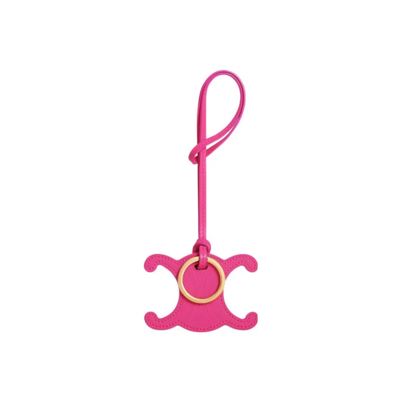 CELINE Triomphe Smooth Calf Leather Keychain Charm Bag Merchandise Women's Pink-2