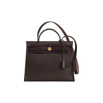 HERMES Herbag Zip Berline Canvas With Hunter Cow Leather Shoulder Bag Crossbody Bag Handbag Unisex Ebony