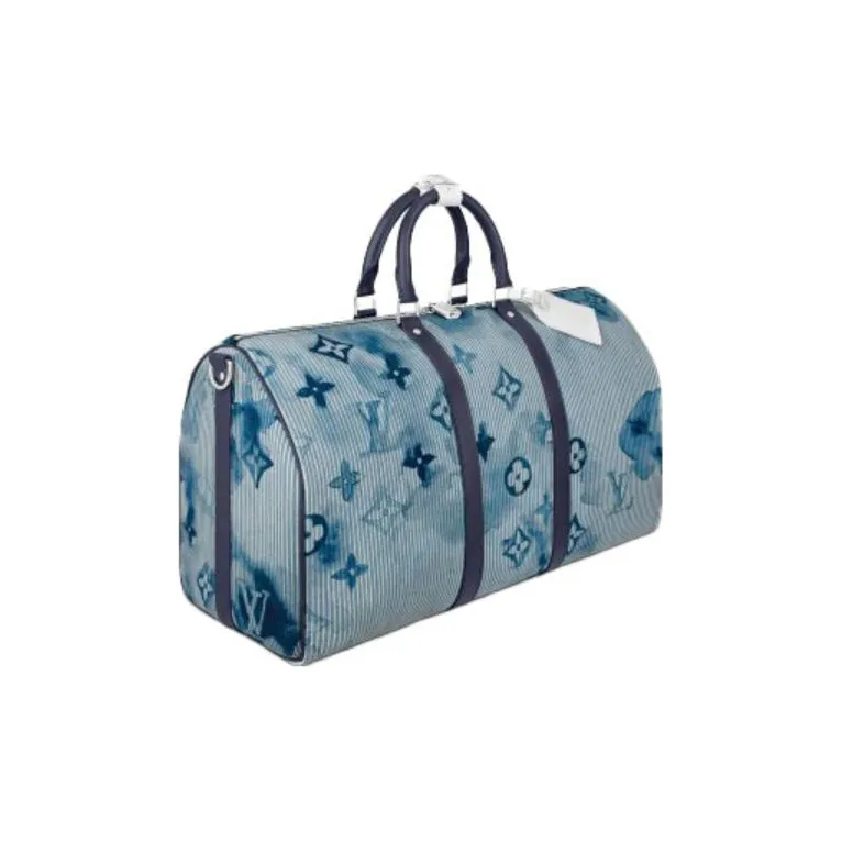 LOUIS VUITTON Keepall Bandouliere 50 Hickory Stripes Denim Watercolor-1