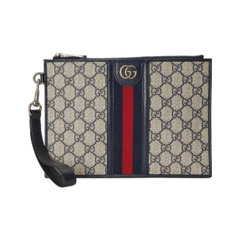 GUCCI Ophidia Canvas With Leather Binding Clutch Men's Beige/Blue