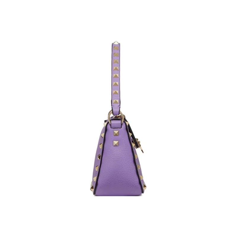 Valentino Rockstud Grained Calfskin Baguette Bag Shoulder Bags Handbags Small Size Women's Purple-3