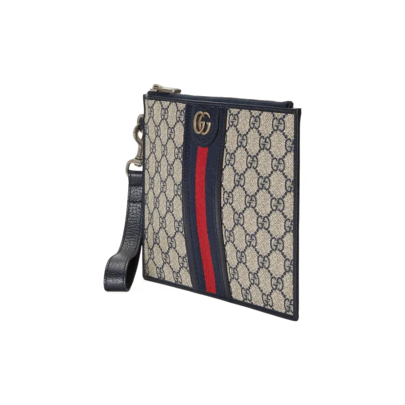 GUCCI Ophidia Canvas With Leather Binding Clutch Men's Beige/Blue-1