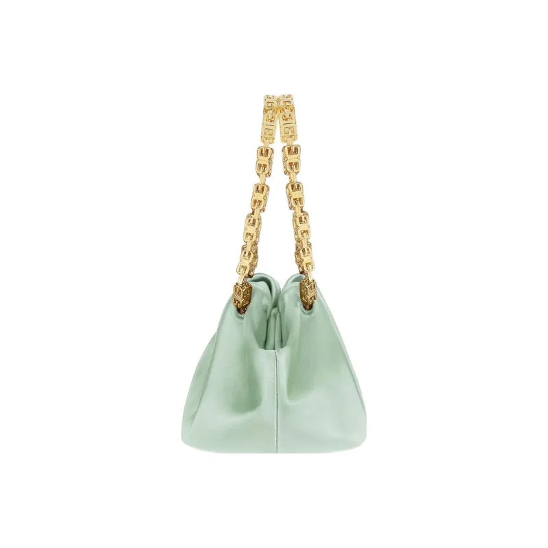 GIVENCHY Kenny Satin Mulberry Silk Cow Leather Patchwork One Shoulder Handbags Mini Women's Light Green-2