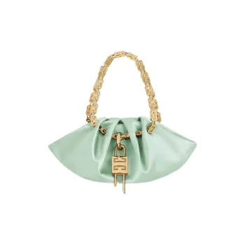 GIVENCHY Kenny Satin Mulberry Silk Cow Leather Patchwork One Shoulder Handbags Mini Women's Light Green