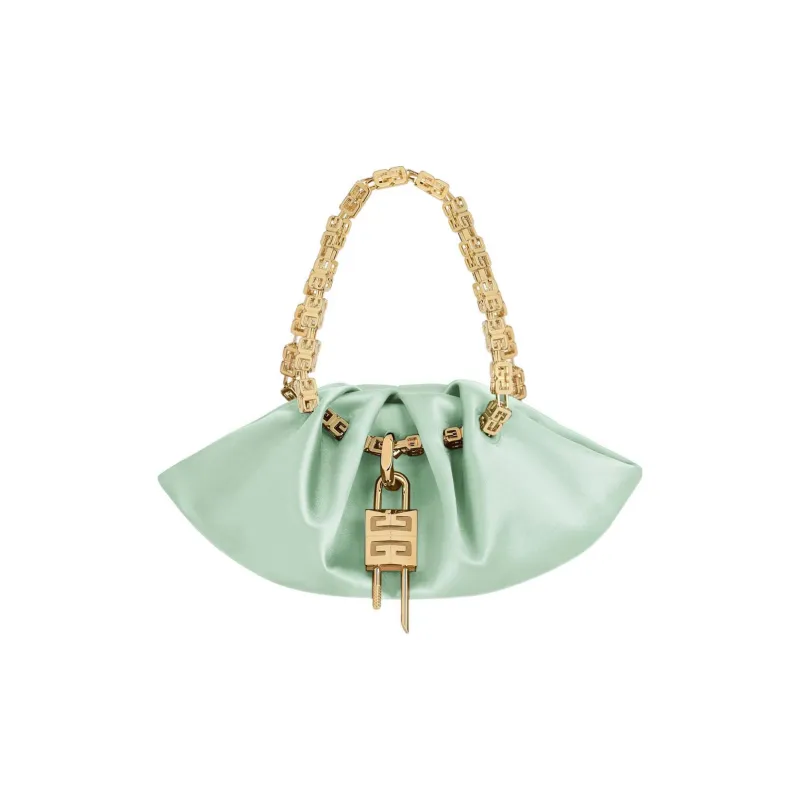 GIVENCHY Kenny Satin Mulberry Silk Cow Leather Patchwork One Shoulder Handbags Mini Women's Light Green-0