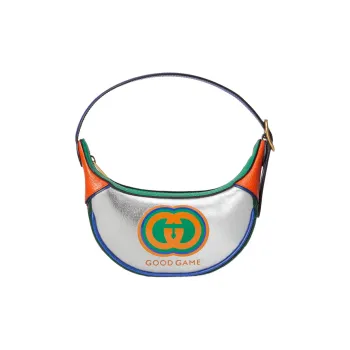 GUCCI Leather Crossbody One Shoulder Handbag Mini Men's Silver/Orange