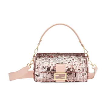 FENDI Baguette Leather Detail Portable Crossbody Bag Shoulder Bag Women's Pink