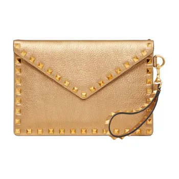 Valentino Rockstud Calfskin Wrist Bags Clutches Women's Gold