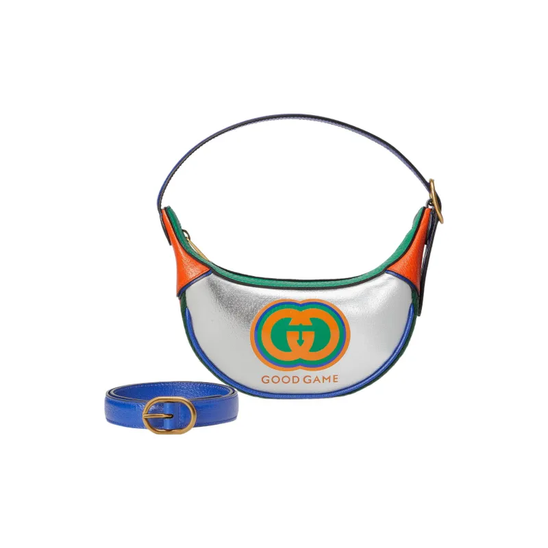 GUCCI Leather Crossbody One Shoulder Handbag Mini Men's Silver/Orange-2