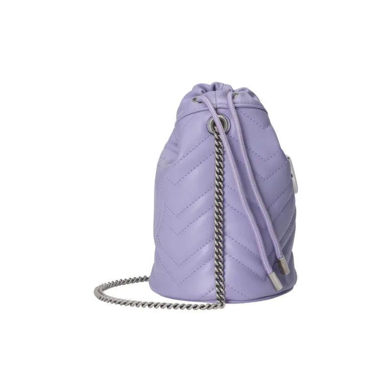 GUCCI GG Marmont Leather Bucket Bags Crossbody Bag, Shoulder Bag Mini Women's Light Purple-3