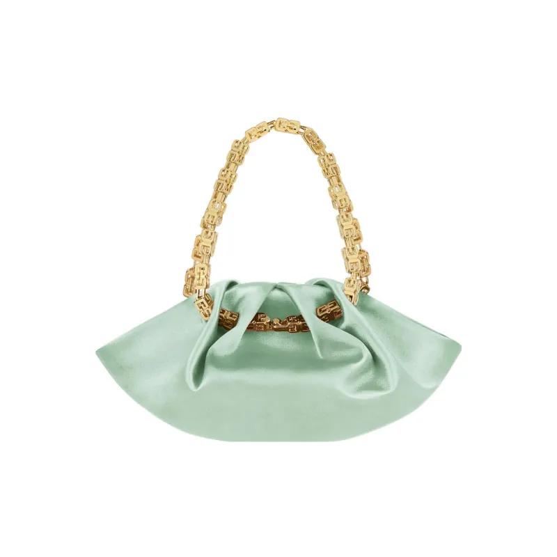 GIVENCHY Kenny Satin Mulberry Silk Cow Leather Patchwork One Shoulder Handbags Mini Women's Light Green-1