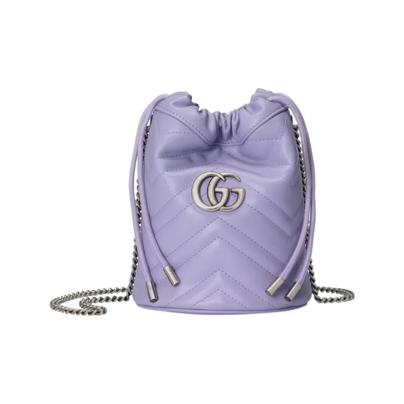 GUCCI GG Marmont Leather Bucket Bags Crossbody Bag, Shoulder Bag Mini Women's Light Purple-0