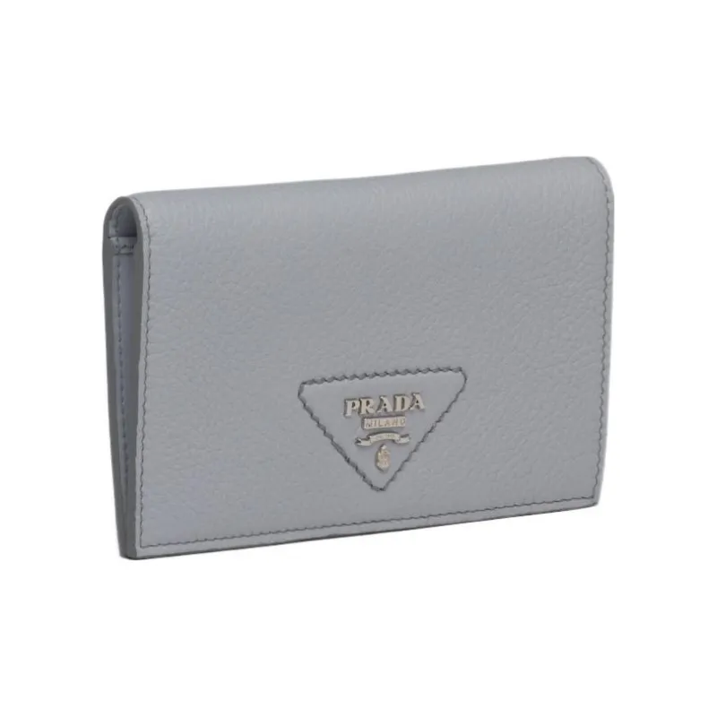 PRADA Leather Wallet Small Size Women's Cornflower Blue Gray-1