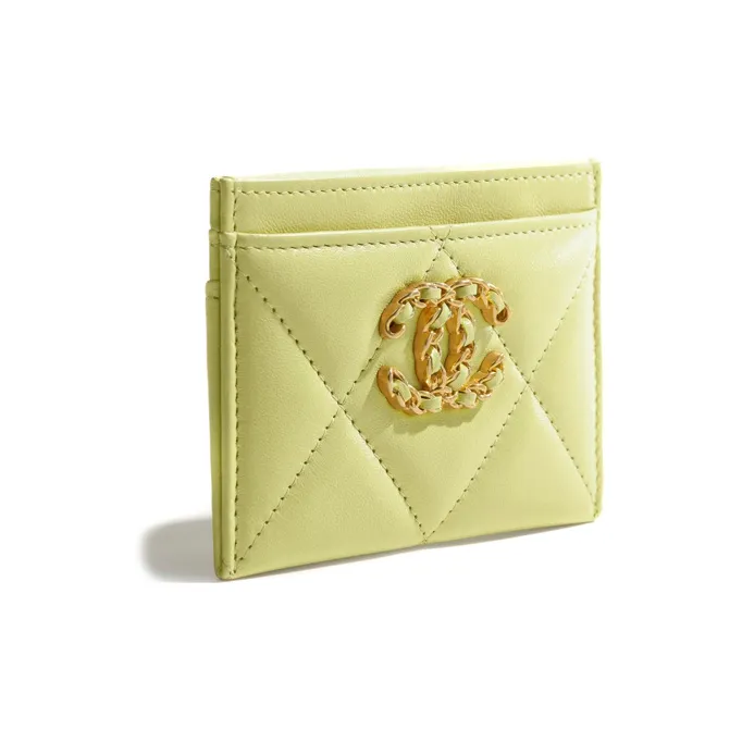 CHANEL 19Bag Lambskin Card Sleeve Card Holder Women's Green-1