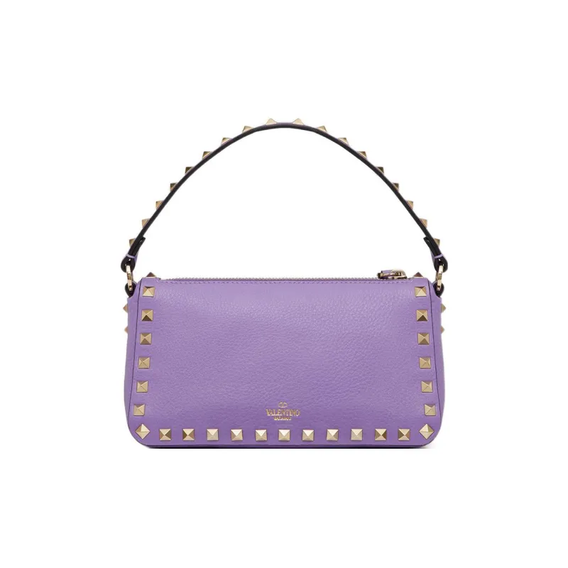 Valentino Rockstud Grained Calfskin Baguette Bag Shoulder Bags Handbags Small Size Women's Purple-1