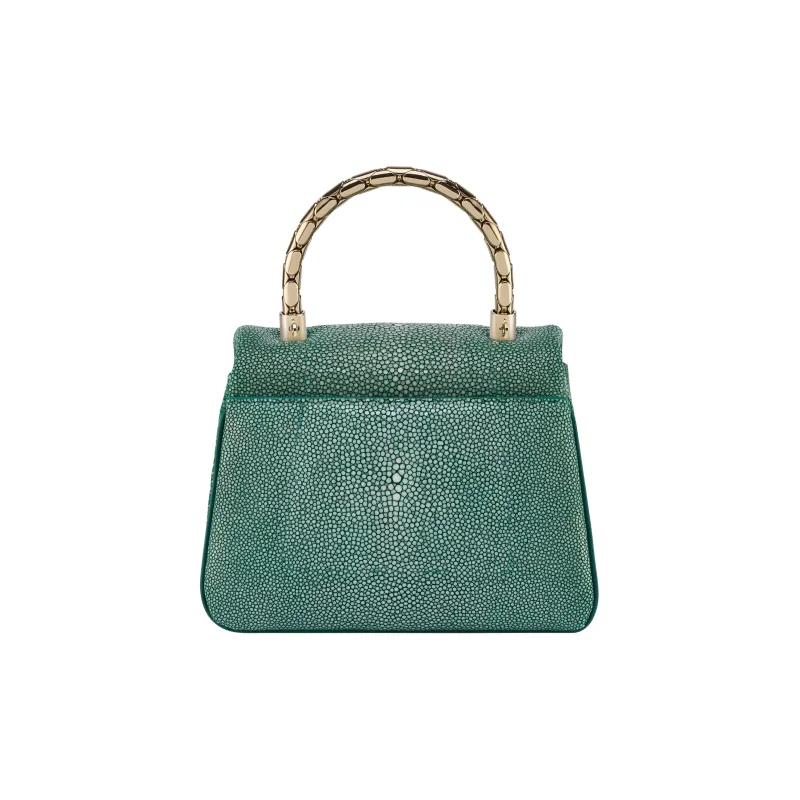 BVLGARI Serpenti Forever Series Galuchat Leather Shoulder Bag Crossbody Bag Handbag Small Size Women's Green-2