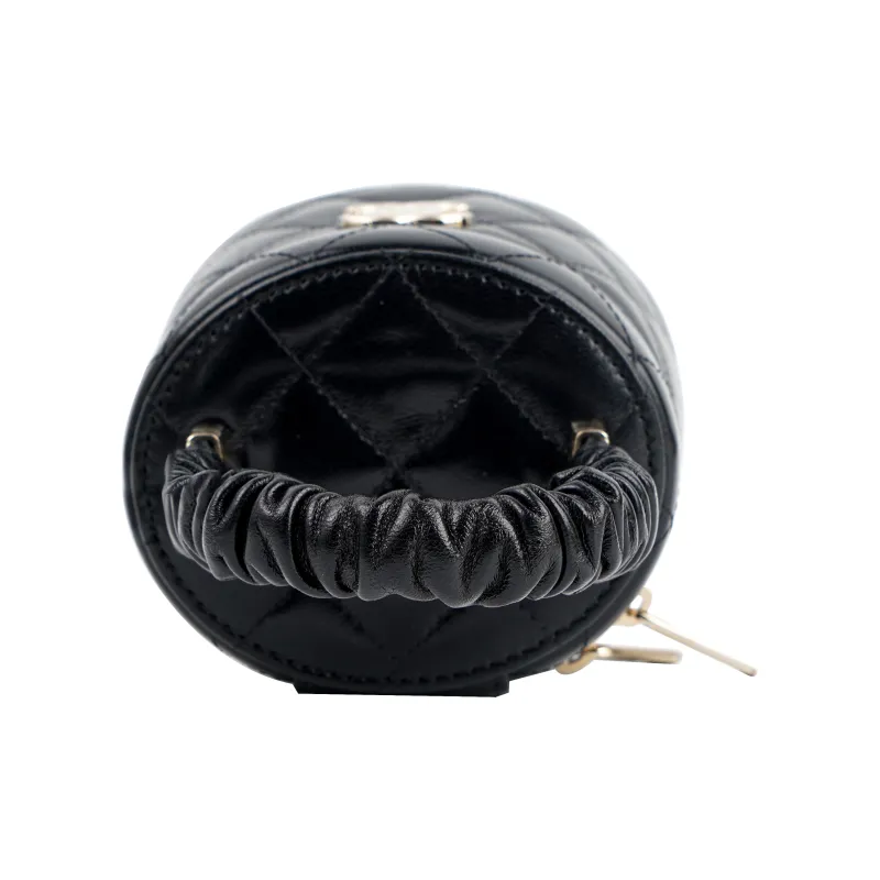 CHANEL Lambskin Handbag, Makeup Bag, Includes Makeup Mirror Trumpets Women's Black-4