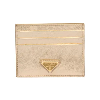 PRADA Leather Card Clip Card Holder Women's Gold