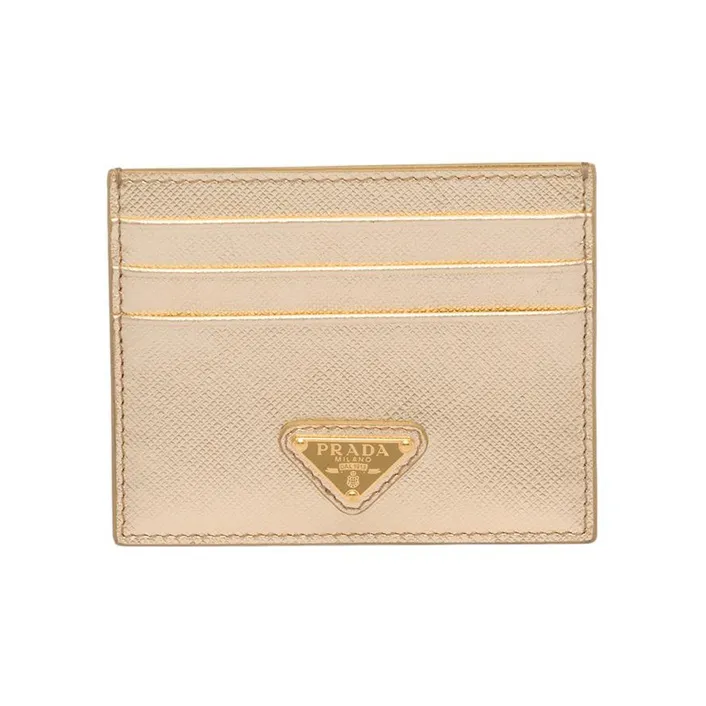 PRADA Leather Card Clip Card Holder Women's Gold-0